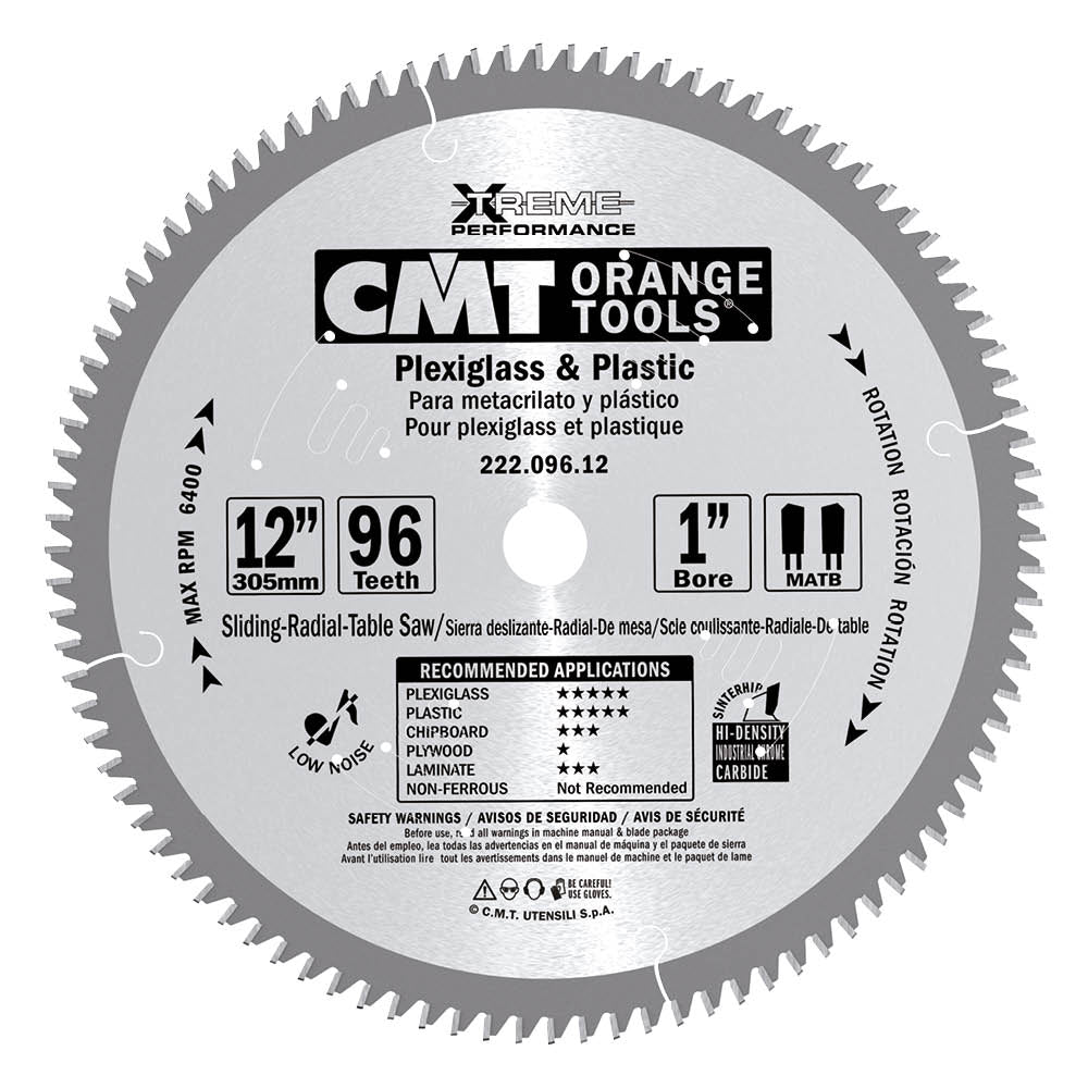 CMT 222.096.12 Industrial Plexiglass and Plastic Saw Blade, 12-Inch x –  Quality Tools Online