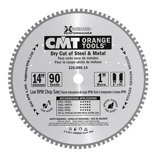 CMT 226.060.12 Industrial Dry Cut Steel Saw Blade, 12-Inch x 60 Teeth 8° FWF Grind with 1-Inch Bore - 3