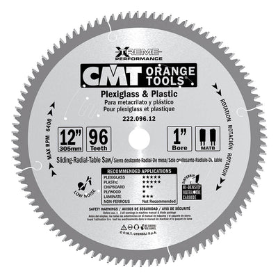 CMT 222.096.12 Industrial Plexiglass and Plastic Saw Blade, 12-Inch