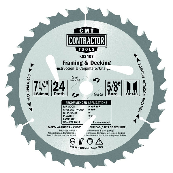 CMT K02407 ITK Contractor Framing/Decking Saw Blade, 7-1/4