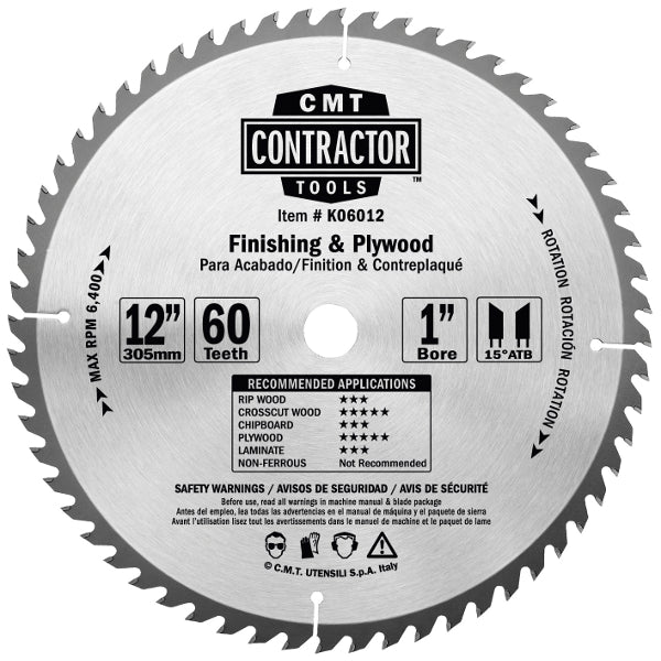 CMT K06012 ITK Contractor Finish & Plywood Saw Blade, 12