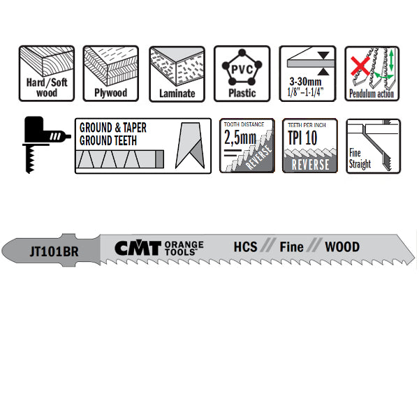 CMT JT101BR-5 Jig Saw Blades for Wood – 5-Pack
