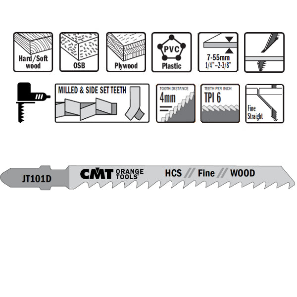 CMT JT101D-5 Jig Saw Blades for Wood – 5-Pack
