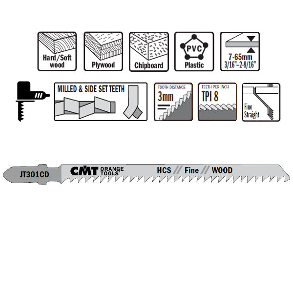 CMT JT301CD-5 Jig Saw Blades for Wood – 5-Pack